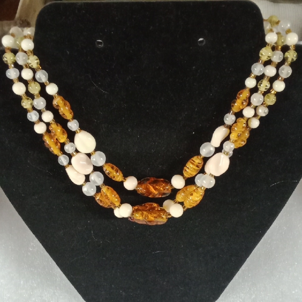 Vintage Japan Stamped 3 Strand Necklace  #A303